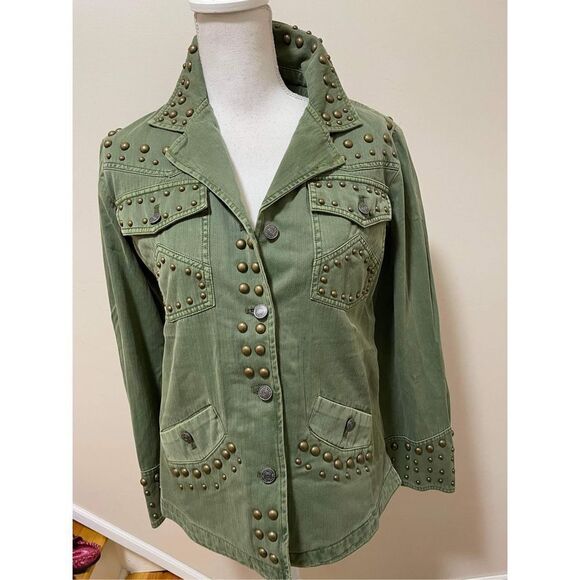 New Free People Rock and Stud Shirt Jacket Army Green Size XS - Picture 4 of 10